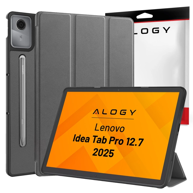 Etui do Lenovo IdeaTab Pro / Pro MT 12.7" TB-373, Ochronne z Klapką i Miejscem na Rysik, Składana Okładka Bumper, Alogy BookGuard™ – Szare + SZKŁO HARTOWANE
