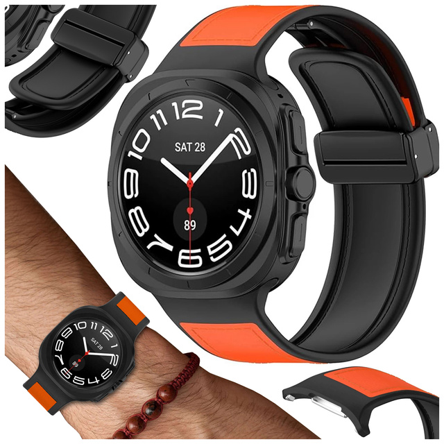 Pasek na zegarek Opaska do smartwatcha do Samsung Galaxy Watch Ultra 47mm Czarno-Pomarańczowy
