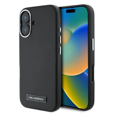 Karl Lagerfeld Hülle für iPhone 16 6,1" Schwarzes MagSafe Hardcase FW Metallplatte
