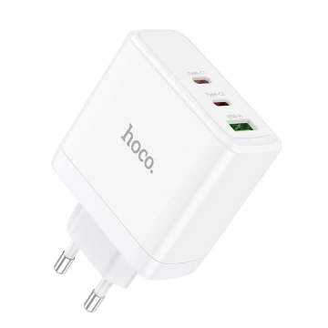 HOCO 2 x Typ C USB A QC PD 65W GaN Wandladegerät Weiß