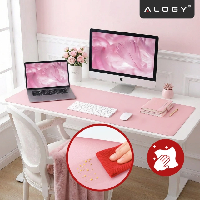 Podkładka na biurko 100×50 cm – antypoślizgowa mata ochronna z eleganckiej ekoskóry PU, pod mysz i klawiaturę, stylowa i trwała – Alogy WorkMat™ Różowa