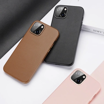 Dux Ducis Grit Ledertasche für iPhone 14 Elegante Kunstlederhülle (MagSafe-kompatibel) Braun