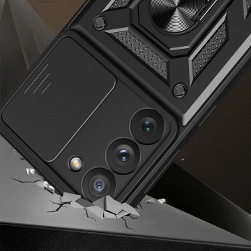 Hybrid Armor Camshield Hülle für Samsung Galaxy S23 gepanzerte Hülle mit Kameraabdeckung blau