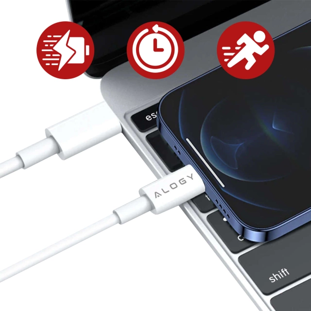 Ładowarka sieciowa Alogy szybka USB-C PD 20W + Kabel 1m przewód Lightning do iPhone Biały