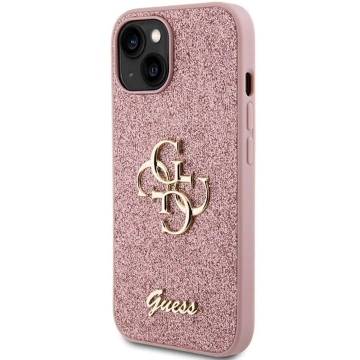Original GUESS Hardcase GUHCP15SHG4SGP Hülle für iPhone 15 (Fixed Glitter Big 4G / Pink)