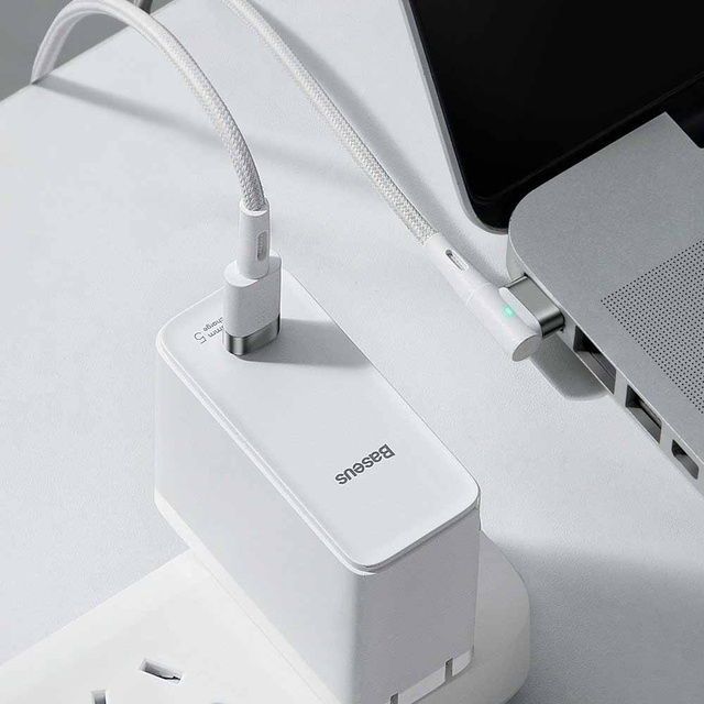 Kabel 2m magnetyczny kątowy Baseus Zinc Magnetic USB-C type C do MagSafe 60W Biały