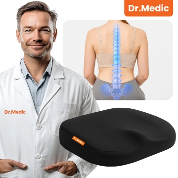 Poduszka na fotel DR.MEDIC ComfySeat™ Ergonomiczna siedzisko biurowe wsparcie kości ogonowej na krzesło do biura auta samochodu Czarna