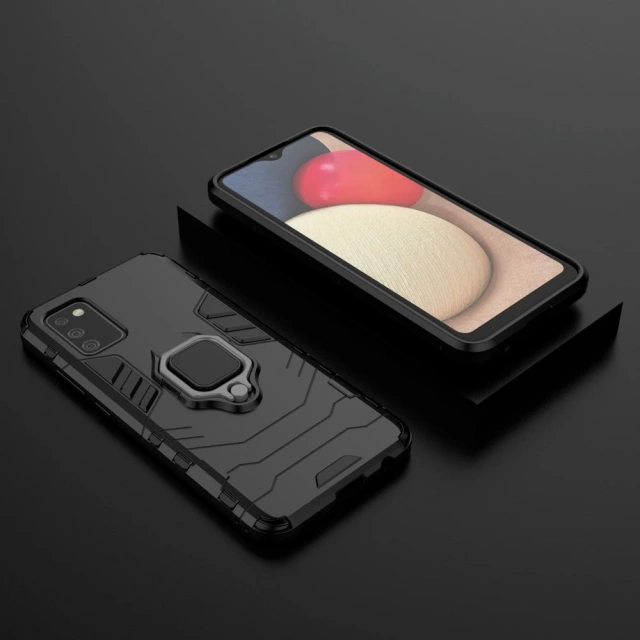 Ring Armor pancerne hybrydowe etui pokrowiec + magnetyczny uchwyt Samsung Galaxy A03s (166,5) czarny