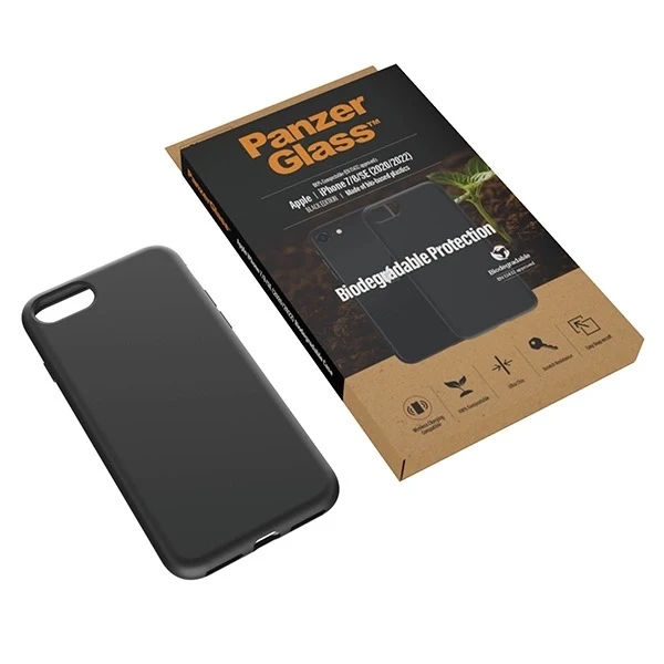 PanzerGlass biologisch abbaubare Hülle für iPhone SE 2022 / SE 2020 / 7 / 8 schwarz/schwarz 0346