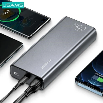 USAMS Powerbank PB59 30000mAh 65W 2xQC3.0 PD Schnellladung Czarny/Schwarz CMXLOGTC01 (US-CD165) Kabel USB-C-USB-C