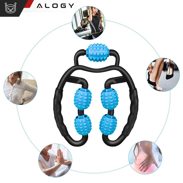 Masażer do ciała antycellulitowy ręczny roller mięśni Alogy 5x wałek do masażu Uniwersalny rolkowy czarno-niebieski