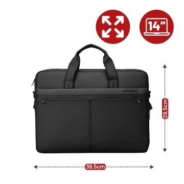 Torba na Laptopa 14" Mark Ryden, Wodoodporna, Elegancka i Pojemna, Lekka 0.5 kg, z Kieszenią na Laptopa i Tablet 9.7", Pasek na Walizkę – Czarna