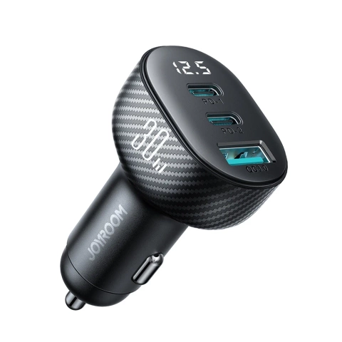 Ładowarka samochodowa Joyroom JR-CCD04 30 W 2× USB-C & USB-A z wyświetlaczem – czarna