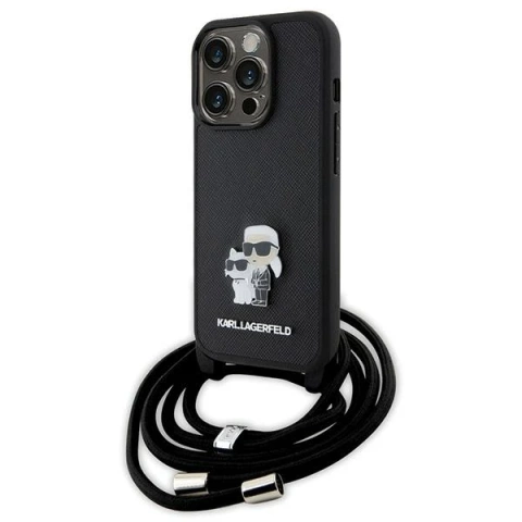 Etui Karl Lagerfeld KLHCP15LSAKCPSK do iPhone 15 Pro 6.1" hardcase czarny/black Crossbody Saffiano Metal Pin Karl & Choupette