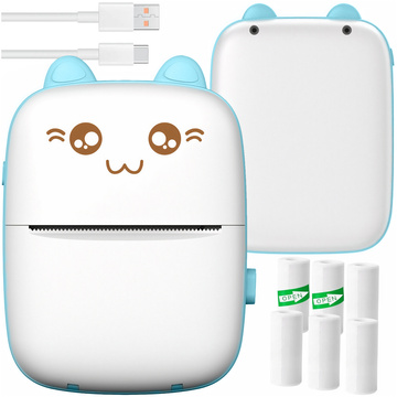 Drukuś Thermodrucker mit 6 Rollen Thermopapier für Kinder Blau