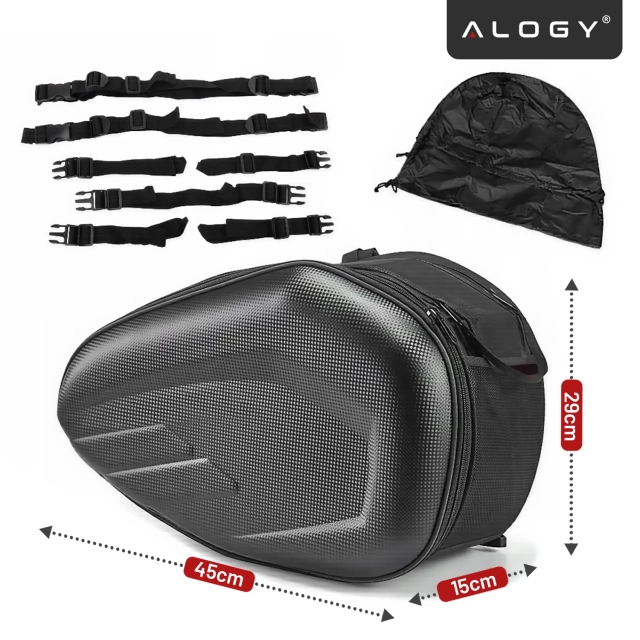 Sakwa Motocyklowa 38–58L – Torba, Kufry boczne, Sakwa na Tylne Siedzenie, Wodoodporna, Twardy Materiał, Regulowana na Motocykl – Alogy RoadPack™ Czarna