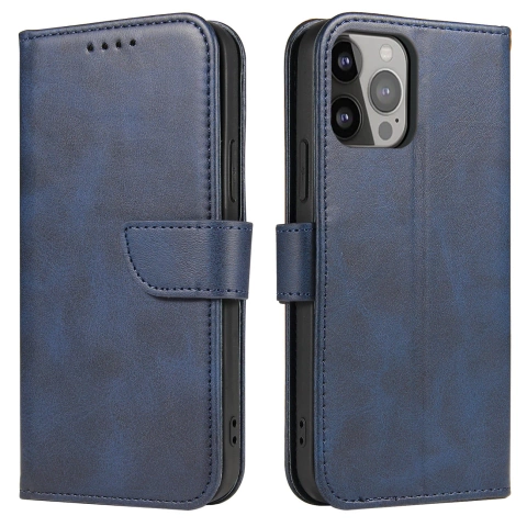 Etui na telefon Magnet Case do iPhone 13 Pro Max elegancki futerał etui pokrowiec z klapką i funkcją podstawki niebieski