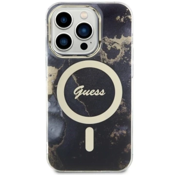 Etui na telefon Guess GUHMP14LHTMRSK do Apple iPhone 14 Pro 6.1" czarny/black hardcase Golden Marble MagSafe