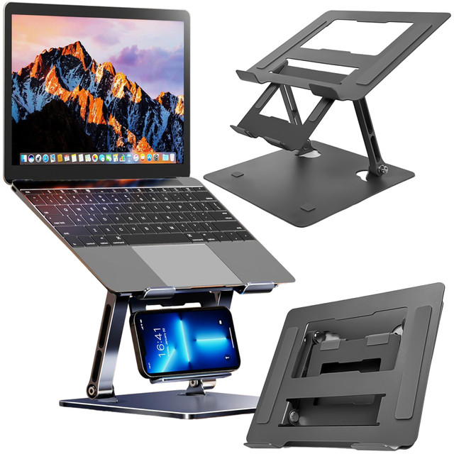 Laptophalter 17" MacBook Tablet Telefonständer 2in1 Ständer faltbar verstellbar Aluminium für Schreibtisch Alogy Graphite