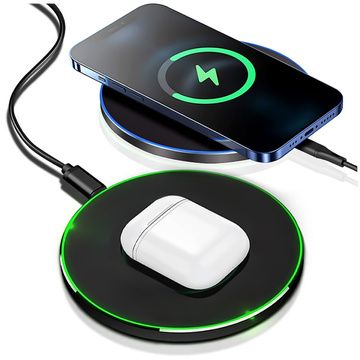 QI kabelloses induktives Ladegerät 15 W schnelle LED Alogy rund für iPhone USB-C-Kabel Schwarz