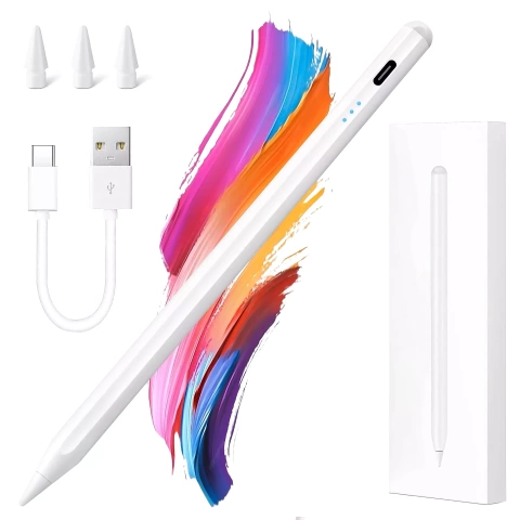 Rysik do Apple iPad Alogy Pencil z funkcją Palm Rejection Pressure Sensing Tilt Magnetyczny USB-C + 3 zapasowe końcówki Biały