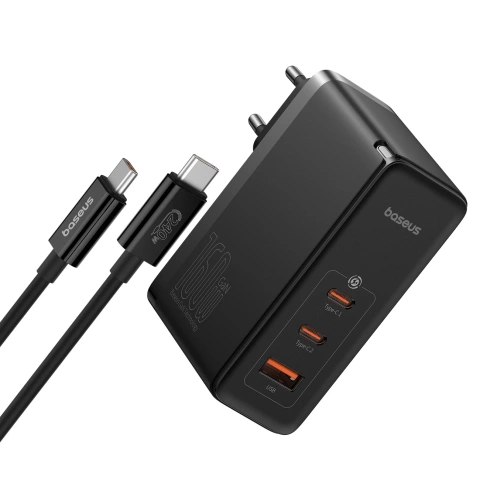 Baseus GaN5 Pro GaN-Netzwerkladegerät 2x USB-C / USB-A 160 W – schwarz USB-C – USB-C 240 W Kabel – schwarz