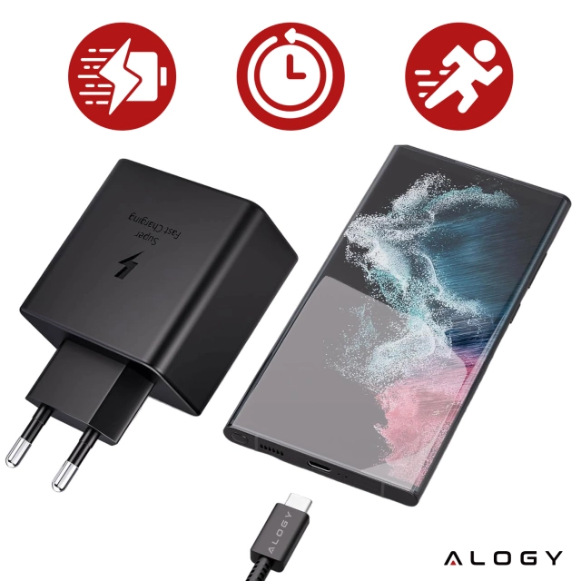 Ładowarka sieciowa USB-C typ C PD Premium szybka 45W 3A + Kabel Type-C 1M Alogy czarna