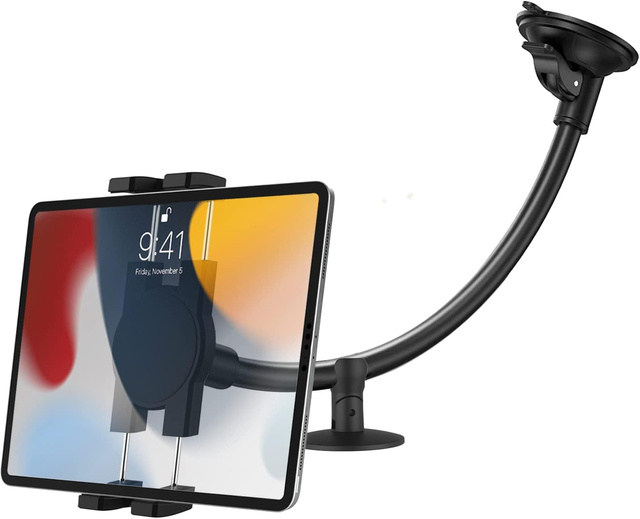 Uchwyt samochodowy na tablet telefon 4–13" – długie regulowane ramię, montaż na kokpit i szybę, stabilny i uniwersalny – Alogy SteadyRide™ Czarny