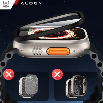 2x Rahmen aus gehärtetem Glas für Apple Watch Ultra / Ultra 2 49 mm Displayschutzfolie Alogy Protector 9H Schwarz