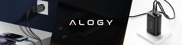 Ładowarka Sieciowa 3w1 z Technologią GaN3 65W, Szybkie Ładowanie PD i QC, Porty 2x USB-C 65W + USB-A 30W, Kompaktowa i Wydajna, Alogy GaNCharge Compact™ – Czarna