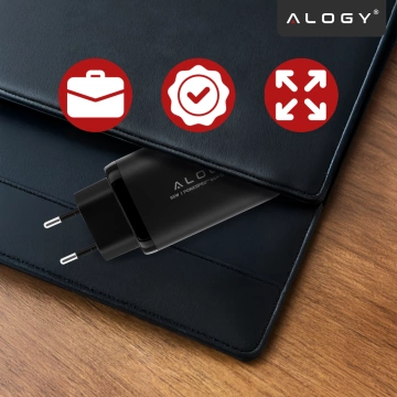 Alogy GaNCharge Kompaktes 3-in-1-Wandladegerät, schnelles Laden, GaN3, 65 W, USB-A, 30 W, 2 x USB-C, 65 W, Schwarz
