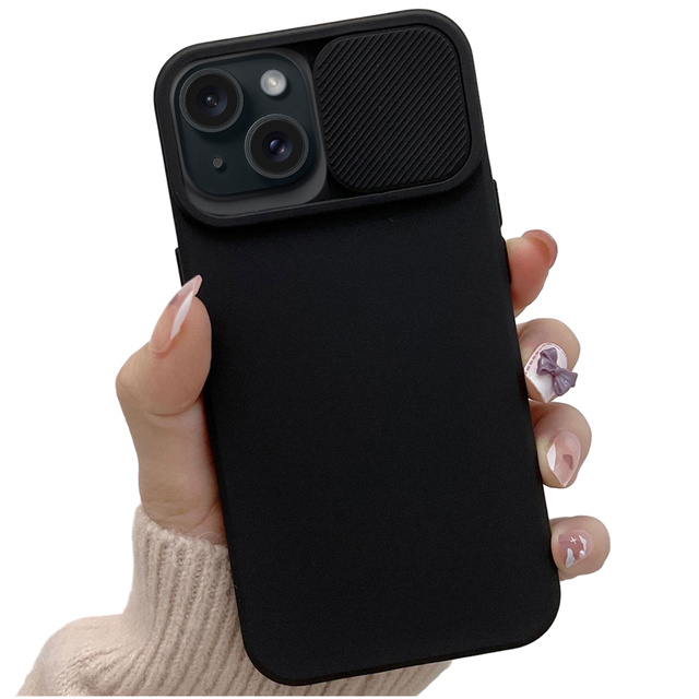 Hülle für iPhone 15 Plus Slide Case mit Objektivabdeckung, Kameragehäuse, mattschwarz Alogy Soft Matt
