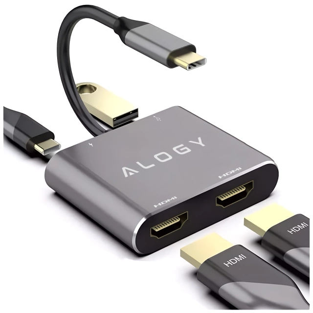 HUB-Splitter Alogy-Adapter für Computer-Laptop mit USB-C auf 3x USB-A 2.0 1x USB-A 3.0 Grau