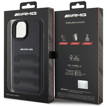 iPhone 15 Plus Hülle Mercedes AMG Leder Geprägte Linien Schwarz