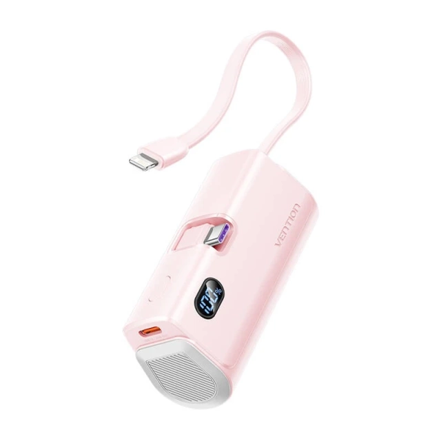 Powerbank Vention Pink 4800 mAh 22,5 W LED Lightning USB-C Pink Kompakt