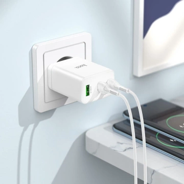 HOCO Wandladegerät 2 x Typ C USB A Kabel Typ C auf Typ C PD QC3.0 3A 35W Weiß