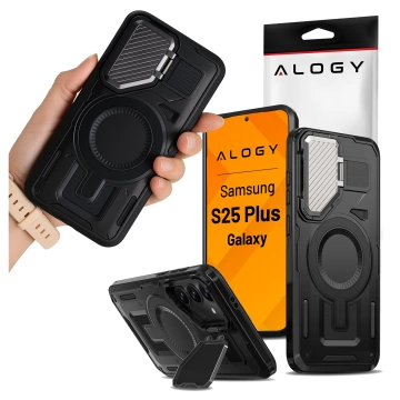 Samsung Galaxy S25 Plus Schutzhülle mit MagSafe-Verstärkung, verstärktem Linsenschutz und Standfunktion, Alogy HeavyDuty Mag™️ Schwarz
