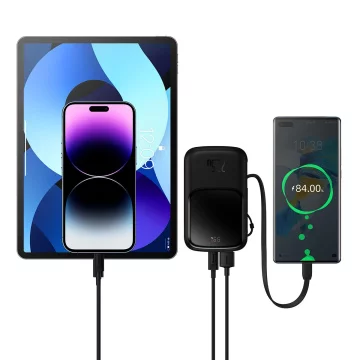 Powerbank mit Schnellladefunktion Baseus Qpow Digital Display 10000mAh 22,5W QC/PD/SCP/FCP mit eingebautem USB-C Kabel schwarz