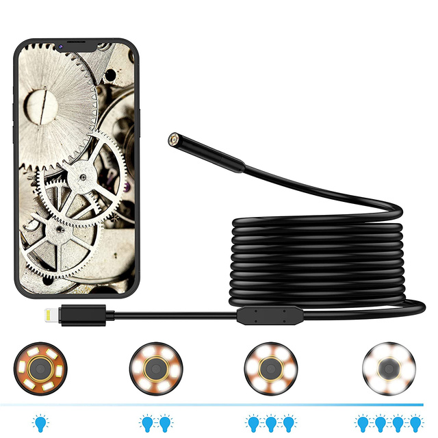 Kamera inspekcyjna endoskopowa podwójna Alogy Duo Cam 1920 Full HD Endoskop Lightning do iPhone, USB-C, micro USB 3m 8mm czarna