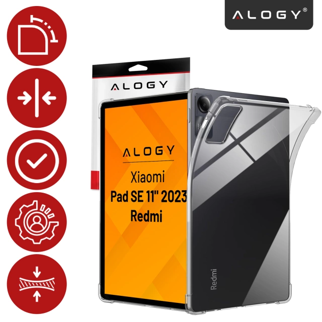 Etui Ochronne do Redmi Pad SE 11" 2023, Wzmocnione Narożniki, Smukłe i Lekkie, Antywstrząsowe ShockProof, Alogy FlexiShield™ – Przezroczyste + SZKŁO HARTOWANE