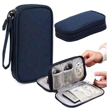 Reiseetui mit Organizer für Kabel, Ladegeräte, Handy und Powerbank, multifunktional und kompakt (21 x 12,5 x 5 cm), Alogy TravelPack™ – Marineblau