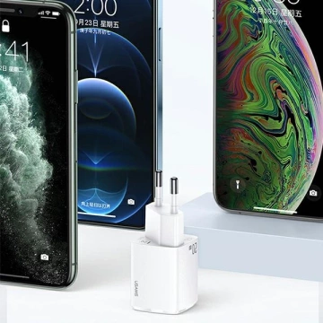 USAMS Wandladegerät 1x USB-C 1x USB T37 20W (nur Kopf) Super SI PD3.0 QC3.0 Schnellladung weiß/weiß CC128TC02 (US-CC128)