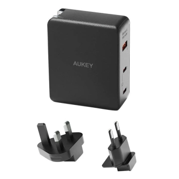 Ładowarka sieciowa Aukey 140W GaN 1xUSB-A, 2xUSB-C - Czarna