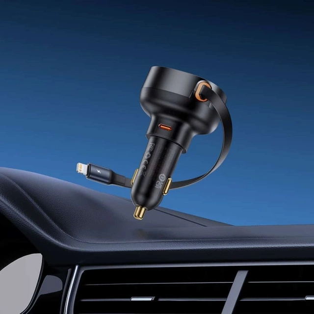 Baseus Retractable 55W Ładowarka Samochodowa USB-C + Lightning 70 cm