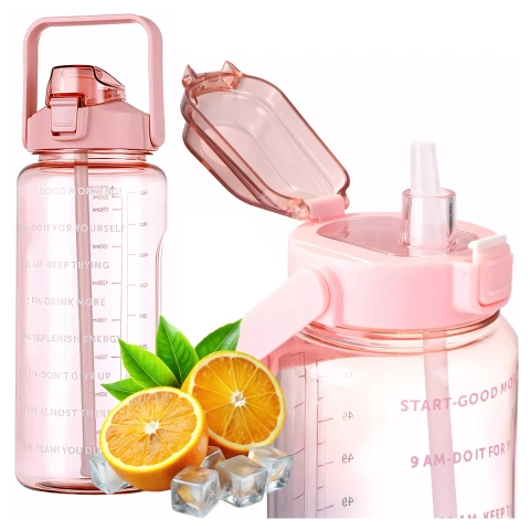 Große Flasche, Trinkflasche Alogy MotivHydro Motivational Messbecher 2l 2000ml Pink