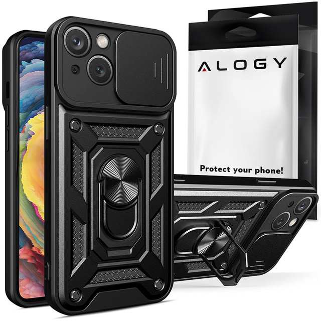 Etui Alogy Camshield Stand Ring z osłonką na aparat do Apple iPhone 14 + Szkło
