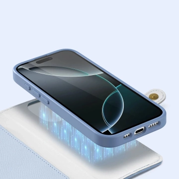 Lederhüllen für iPhone 16 Pro Max Dux Ducis Lawa mit MagSafe Wallet Blau