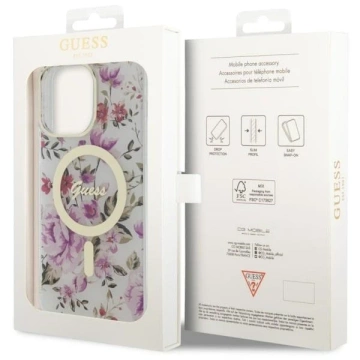 Etui für Telefon Guess GUHMP14XHCFWST für Apple iPhone 14 Pro Max 6,7" transparente Hardcase Flower MagSafe
