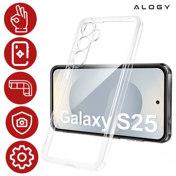 Etui Przezroczyste do Samsung Galaxy S25, Podwyższone Krawędzie, Idealne Dopasowanie, PC + TPU, Alogy HybridShield™ Case + SZKŁO HARTOWANE
