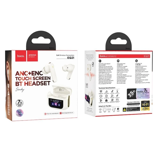 Hoco EQ21 ANC ENC TWS Kopfhörer Weiß mit LED-Touchscreen
